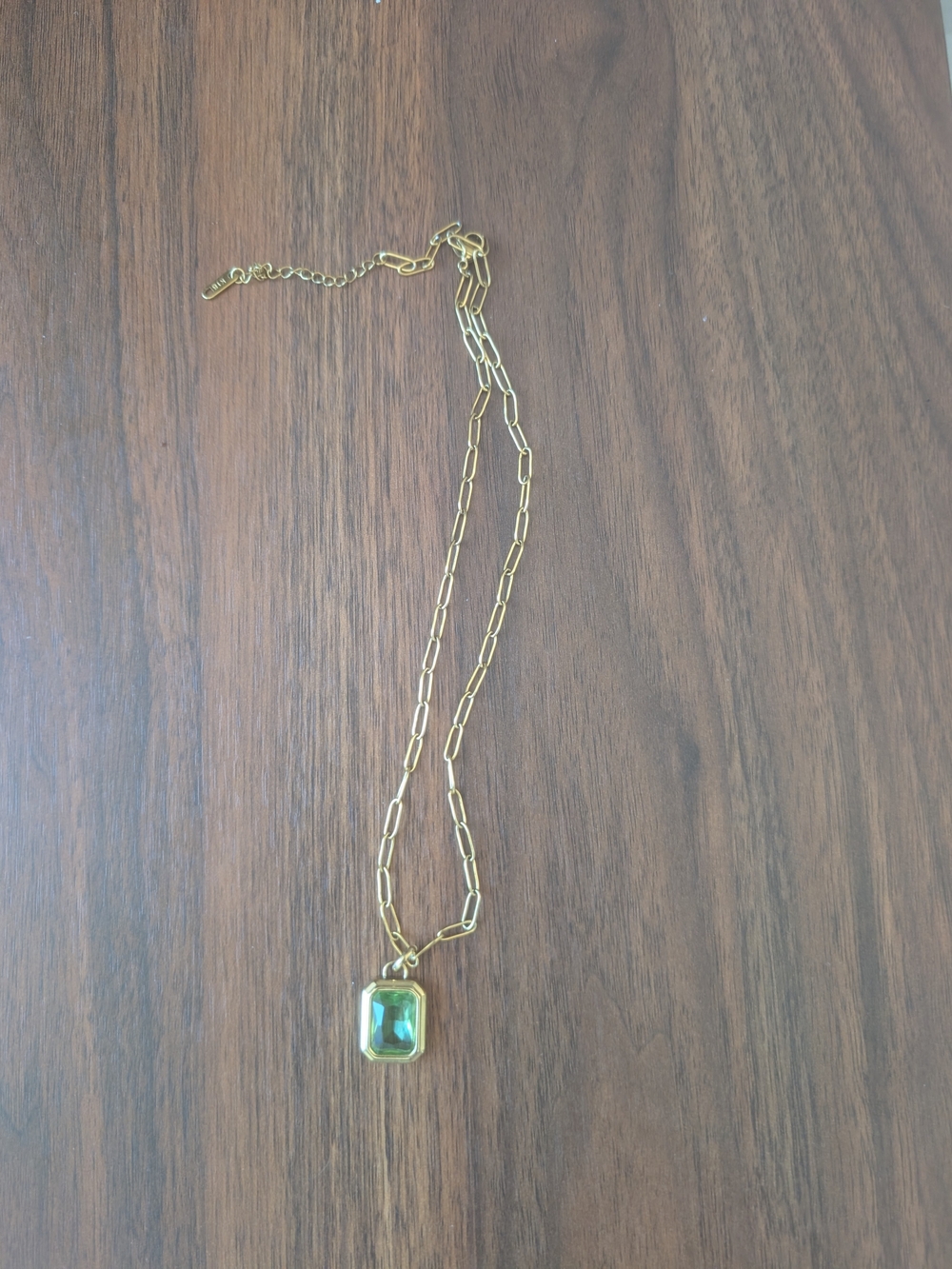 Gold Chain Necklace with Green Gem Pendant - Women Jewelry